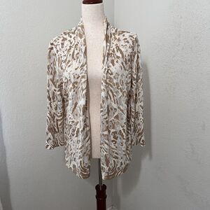 Chico’s Womens Open Front Cardigan Sz 2 (L) Sheer Leopard Print Tan Lightweight